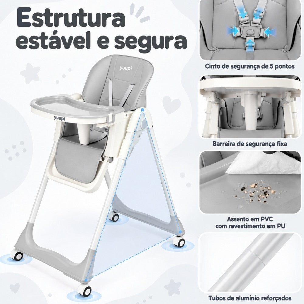 Cadeira de Alimentação p/ Bebês Plus Ajustável Cinza Yuupi