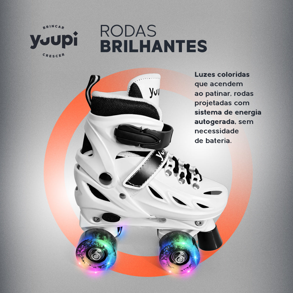 Patins Clássicos Quad Ajustável Branco M 34-37 Yuupi