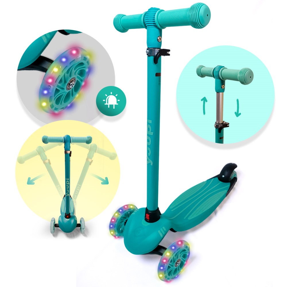 Patinete Infantil Verde Pro com LED e Guidão Ajustável Yuupi