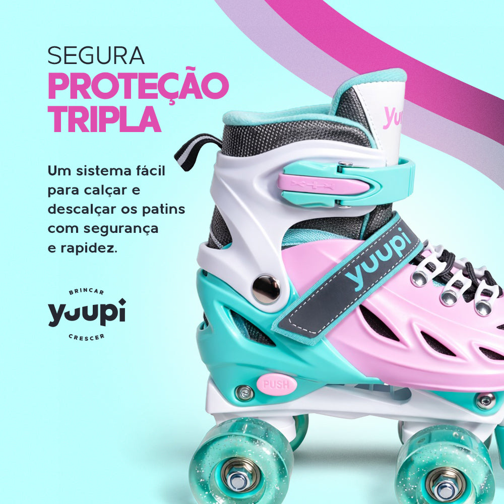 Patins Clássicos Quad Ajustável Rosa P 30-33 Yuupi