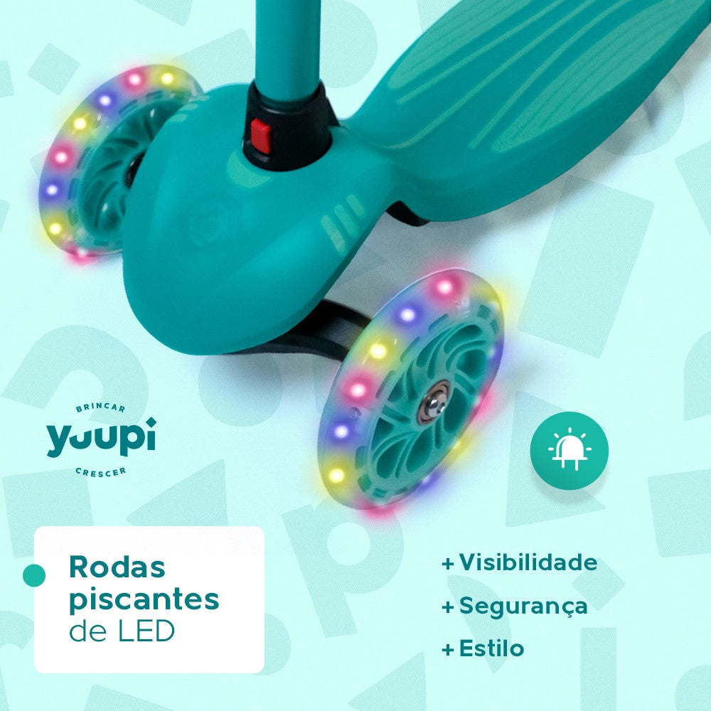 Patinete Infantil Verde Pro com LED e Guidão Ajustável Yuupi