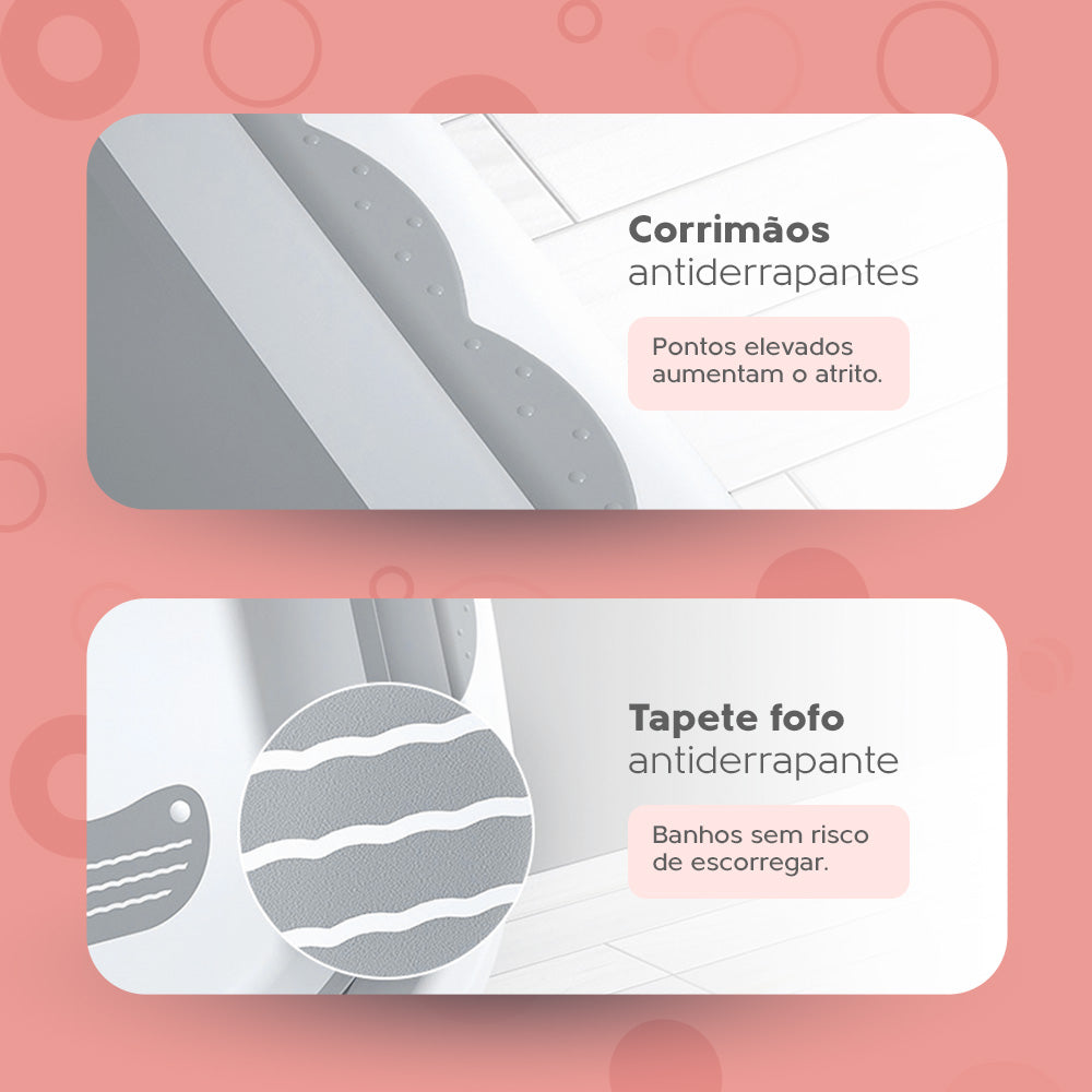 Banheira Dobrável Com Suporte, Termômetro E Almofada Cinza Yuupi