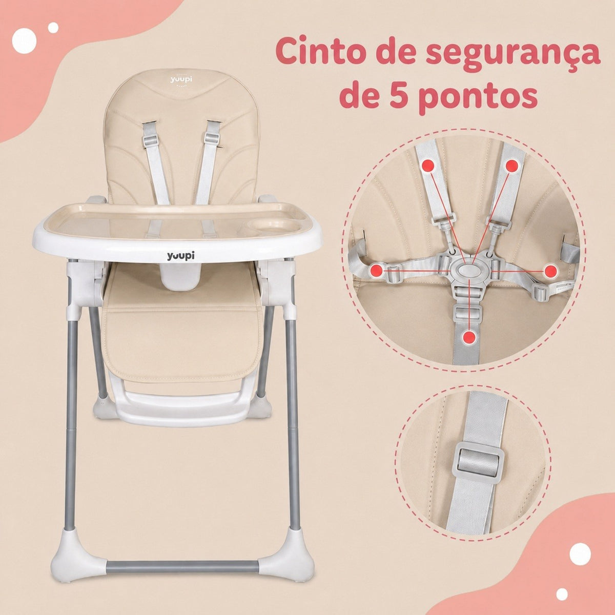 Cadeira de Alimentação Premium para Bebês Bege Yuupi