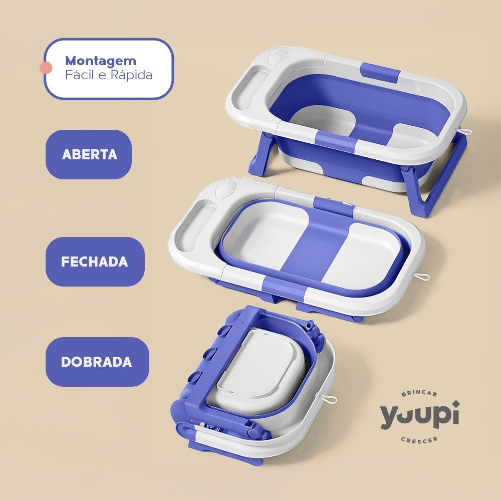 Banheira Dobrável Compacta Com Termômetro Azul Yuupi