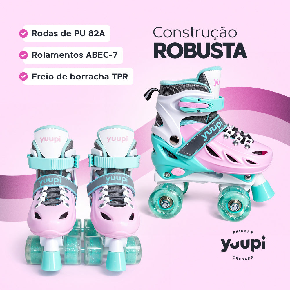 Patins Clássicos Quad Ajustável Rosa M 34-37 Yuupi