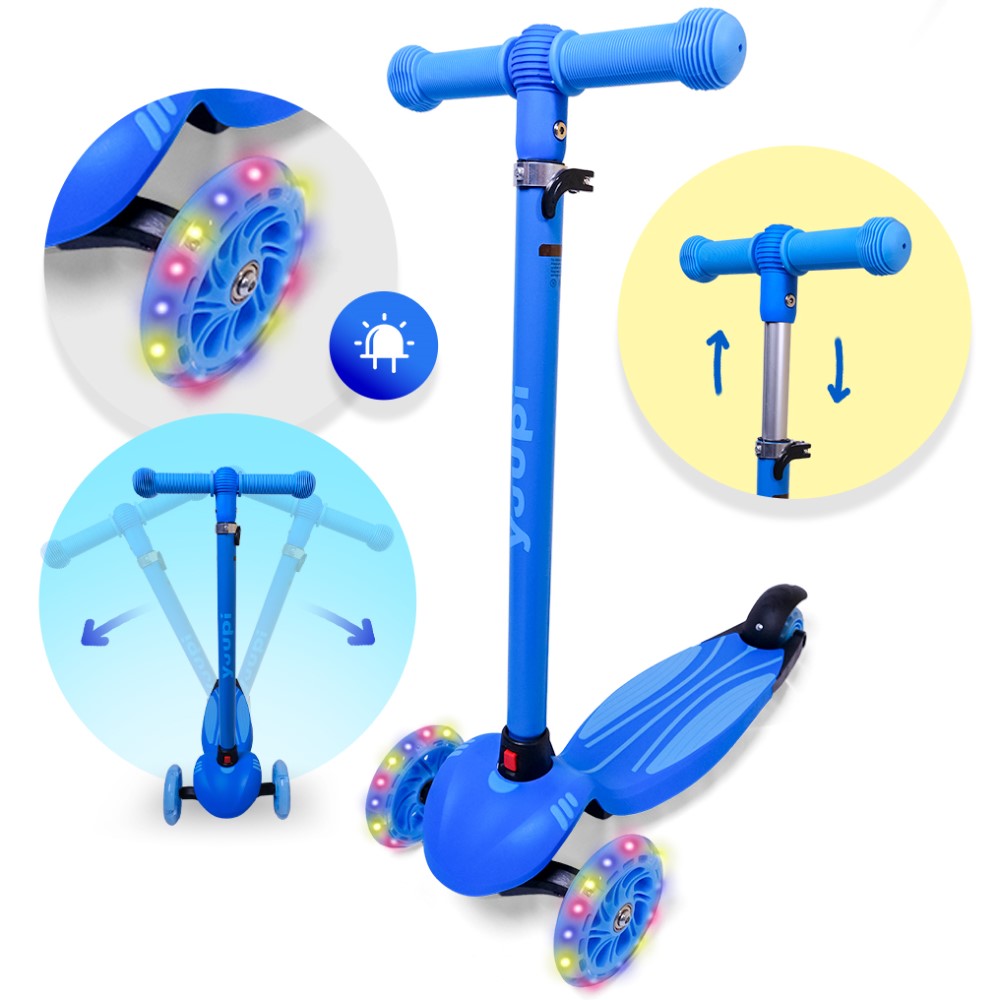 Patinete Infantil Azul Pro com LED e Guidão Ajustável Yuupi