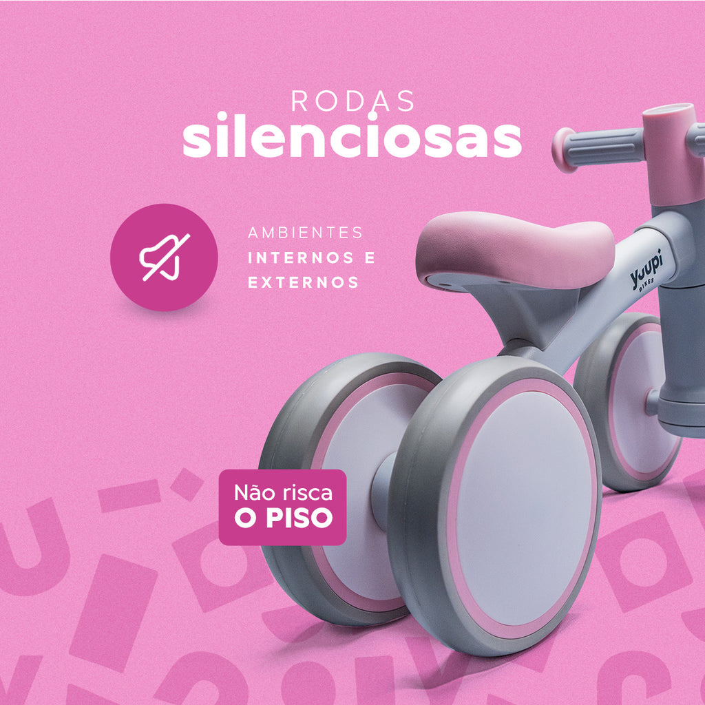 Bicicleta De Equilíbrio Infantil Sem Pedal Rosa 4 Rodas Yuupi