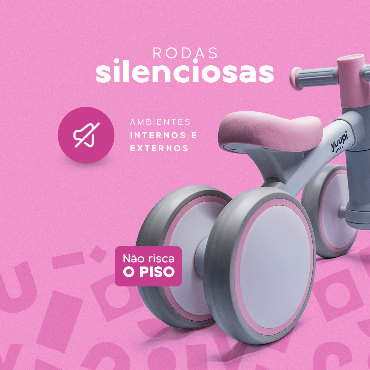 Bicicleta De Equilíbrio Infantil Sem Pedal Rosa 4 Rodas Yuupi