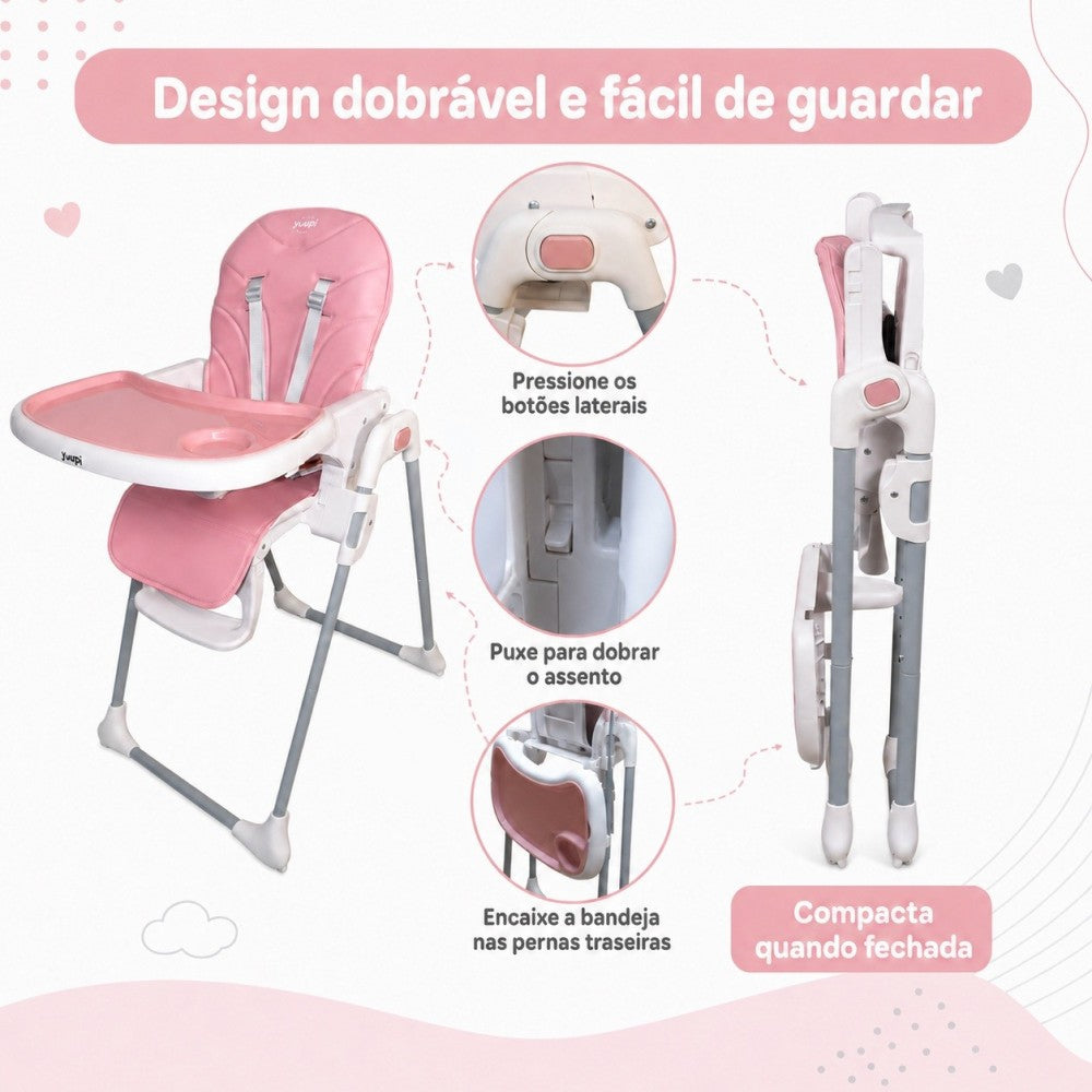 Cadeira de Alimentação Premium para Bebês Rosa Yuupi
