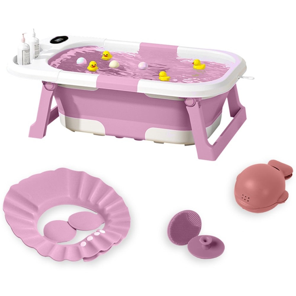 Banheira Dobrável Compacta Com Termômetro Rosa Yuupi