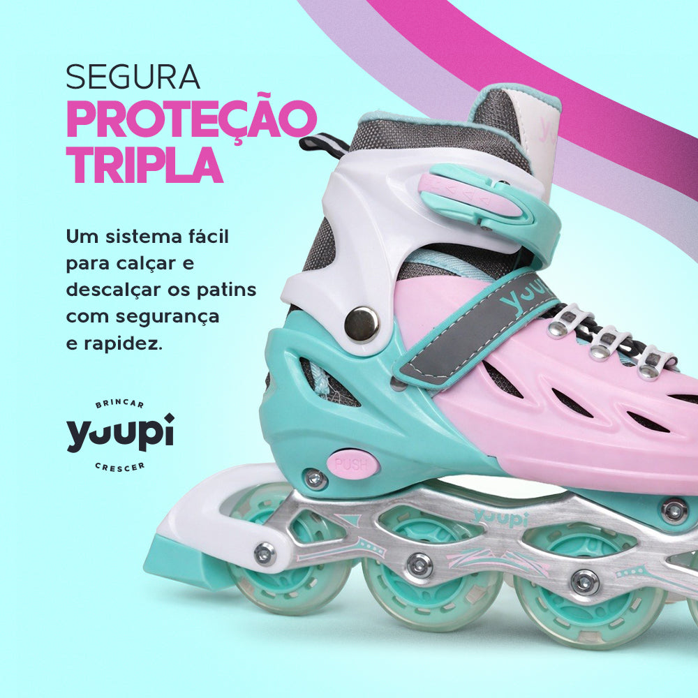 Patins Roller Inline Ajustável Rosa P 30-33 Yuupi