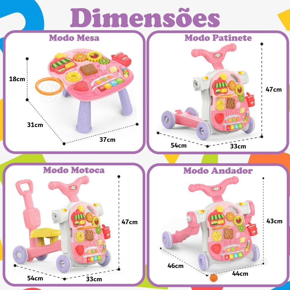 Andador Multifuncional 4 em 1 para Bebês Rosa Yuupi