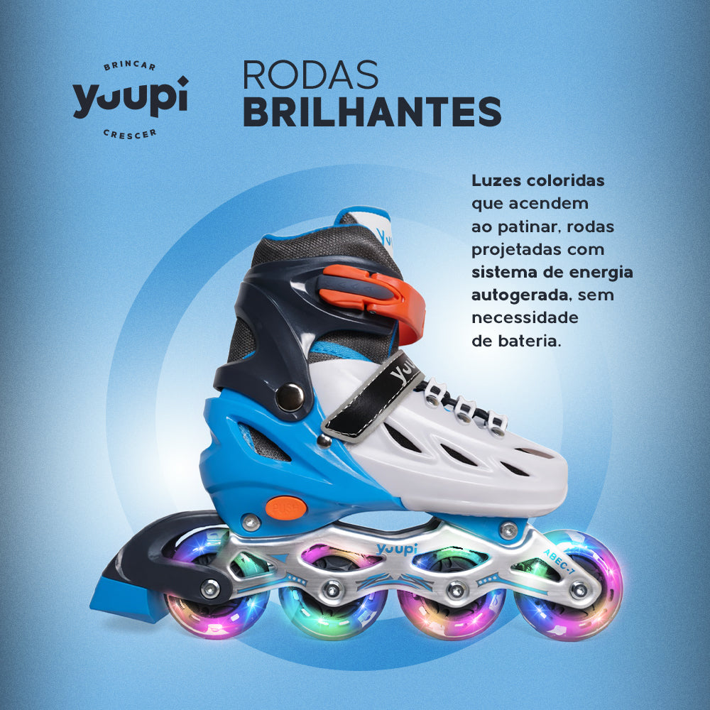 Patins Roller Inline Ajustável Azul P 30-33 Yuupi