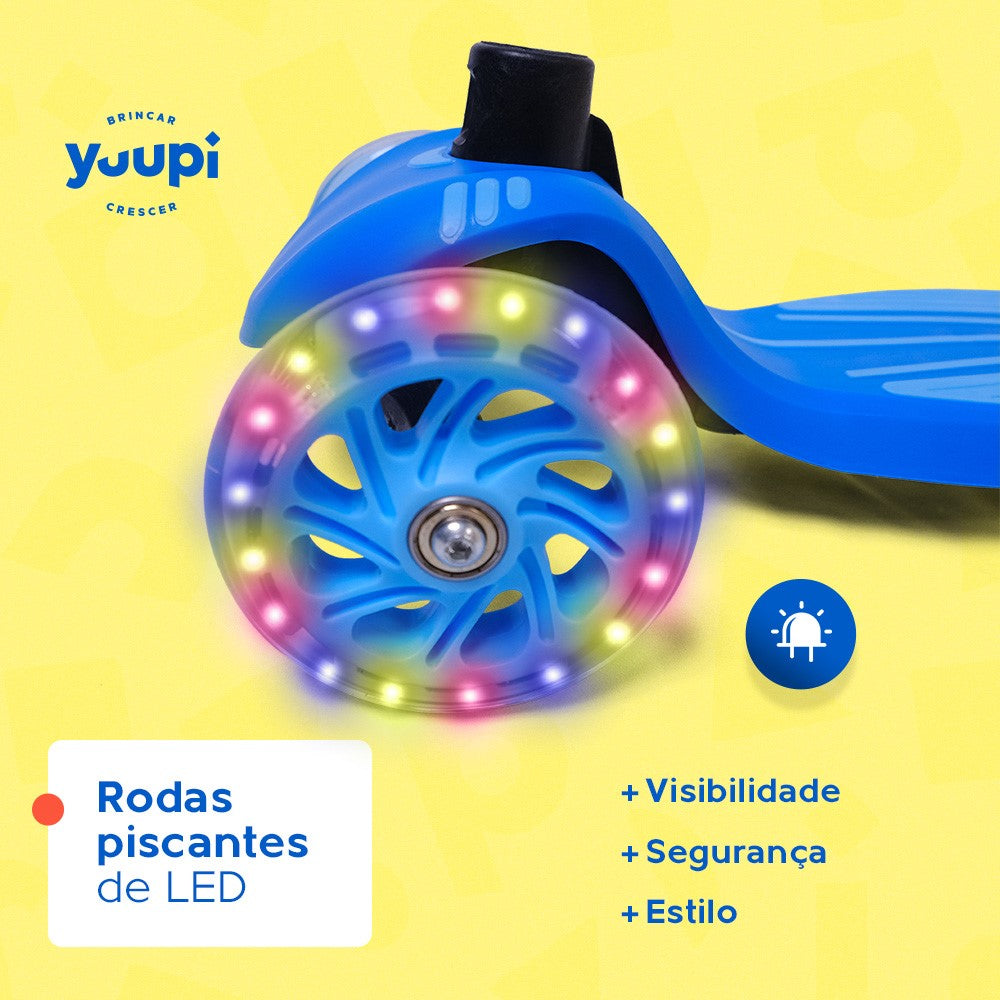 Patinete Infantil Azul Pro com LED e Guidão Ajustável Yuupi