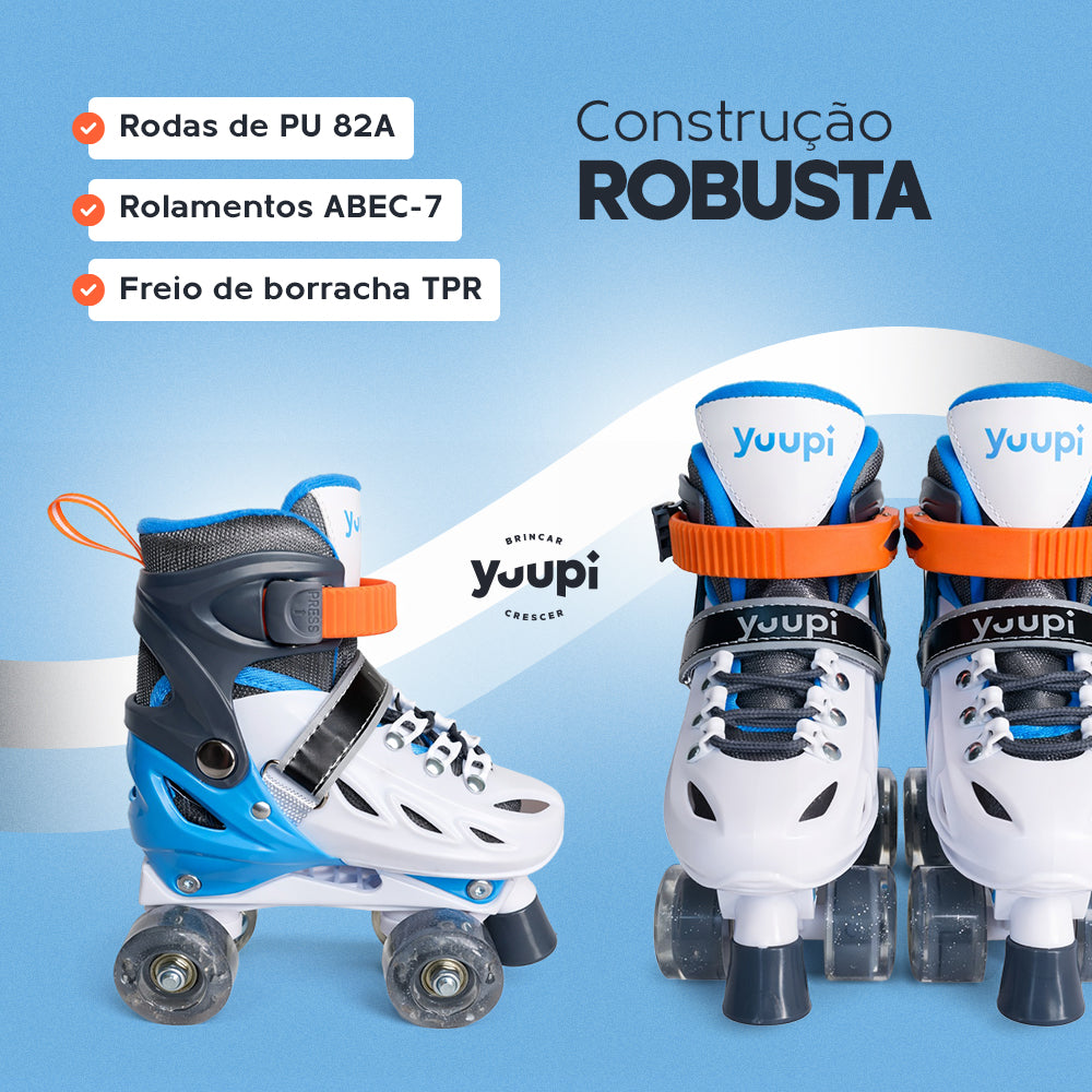 Patins Clássicos Quad Ajustável Azul P 30-33 Yuupi
