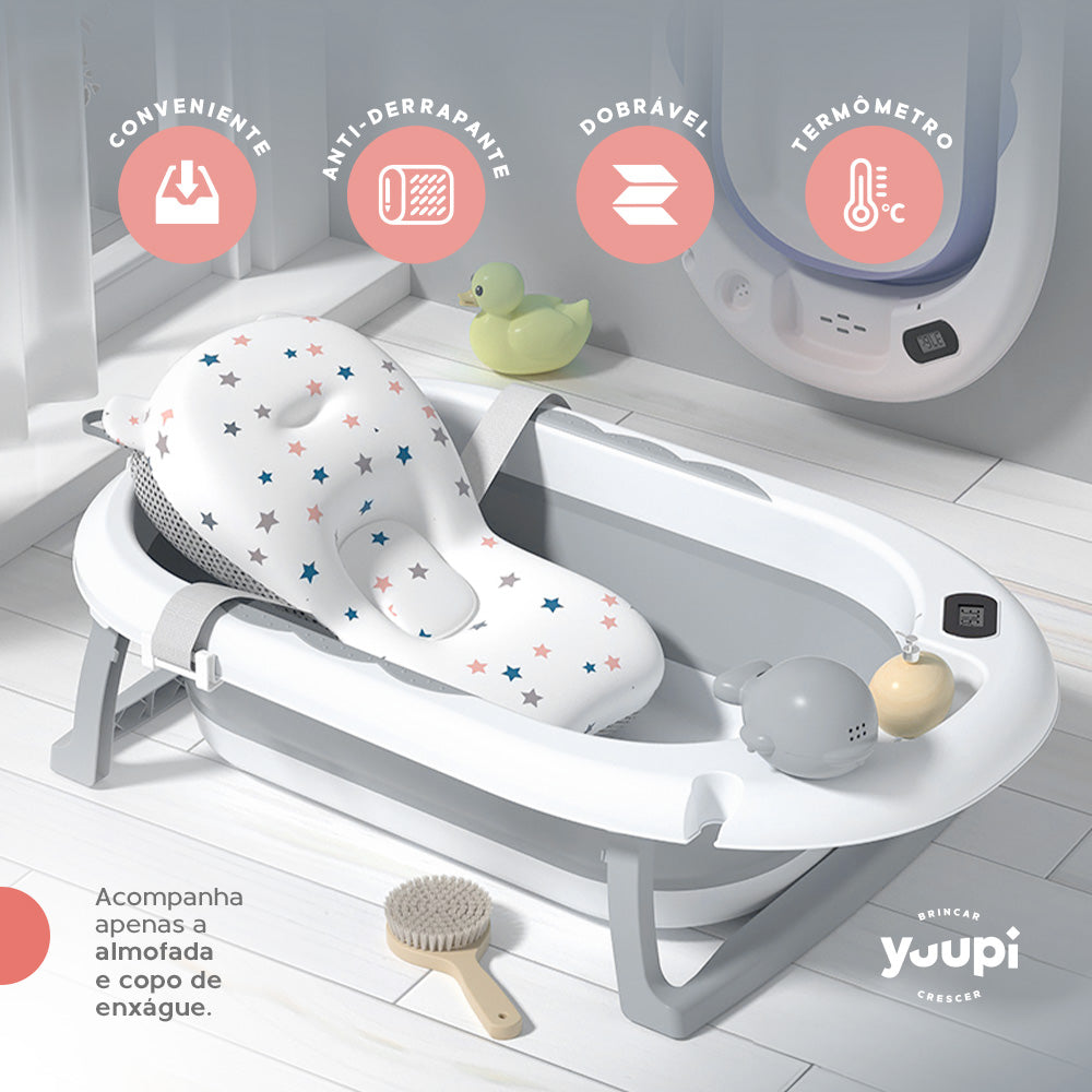 Banheira Dobrável Com Suporte e Porta Acessórios YPB888 Cinza Yuupi