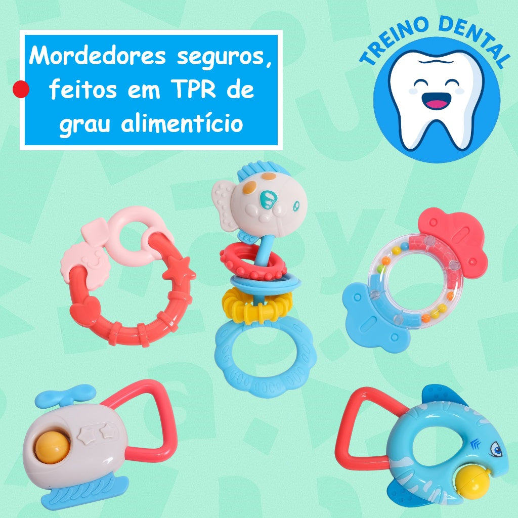 Kit Com 7 Chocalhos e Mordedores para Bebês Yuupi
