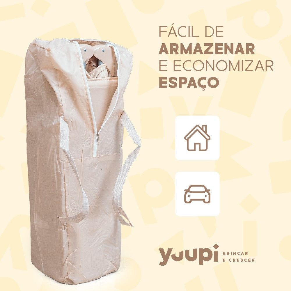 Berço e Cercadinho Portátil com Trocador e Bolsa para Transporte Bege Yuupi