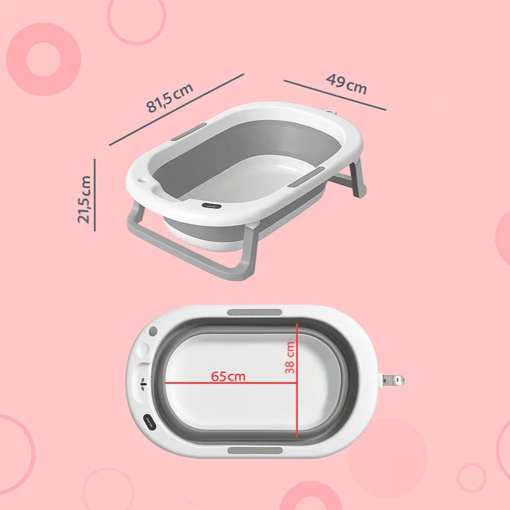 Banheira Dobrável Plus Com Termômetro E Almofada Cinza Yuupi