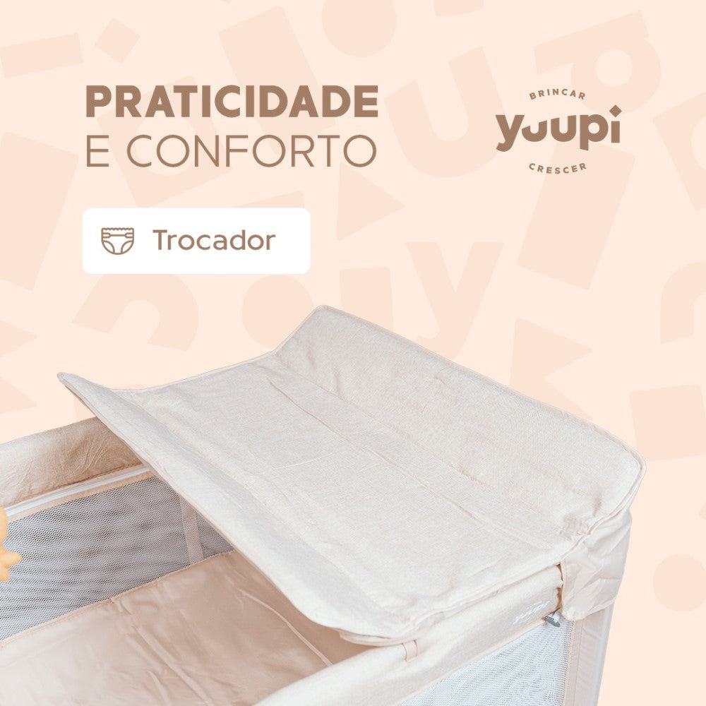 Berço e Cercadinho Portátil com Trocador e Bolsa para Transporte Bege Yuupi