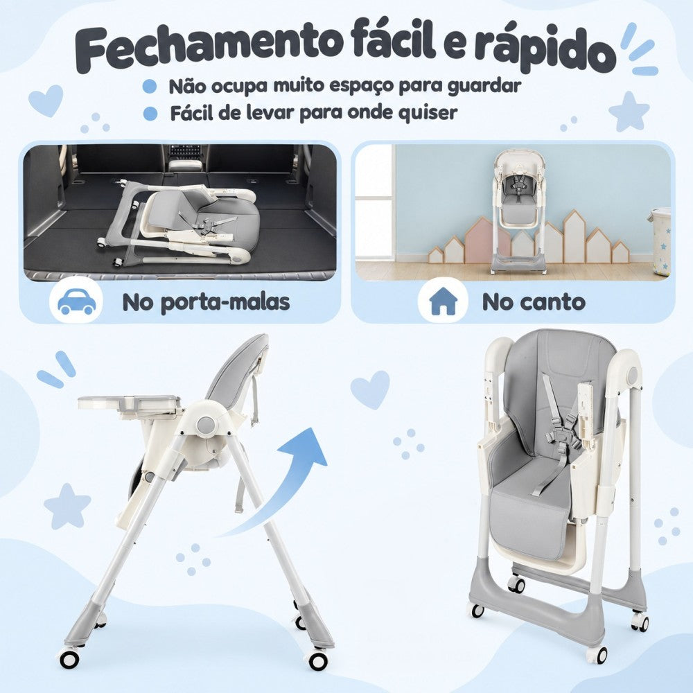 Cadeira de Alimentação p/ Bebês Plus Ajustável Cinza Yuupi