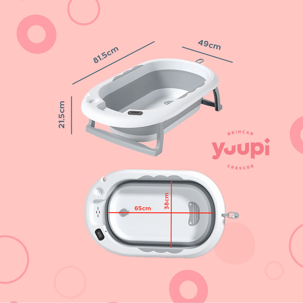 Banheira Dobrável Com Suporte e Acessórios YPB188 Cinza Yuupi